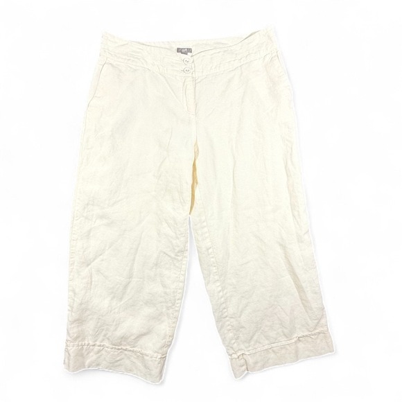 J.Jill Pants - J.Jill 100% Linen Wide Leg Cropped Cream Pants Womens 14 Coastal Lagenlook Lined